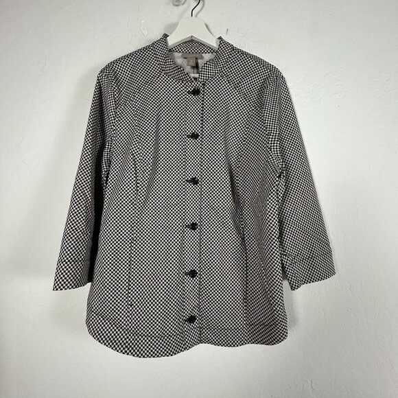 Chico's Womens Black & White Houndstooth Button-Front Jacket Size 2 Stretch - Picture 1 of 8